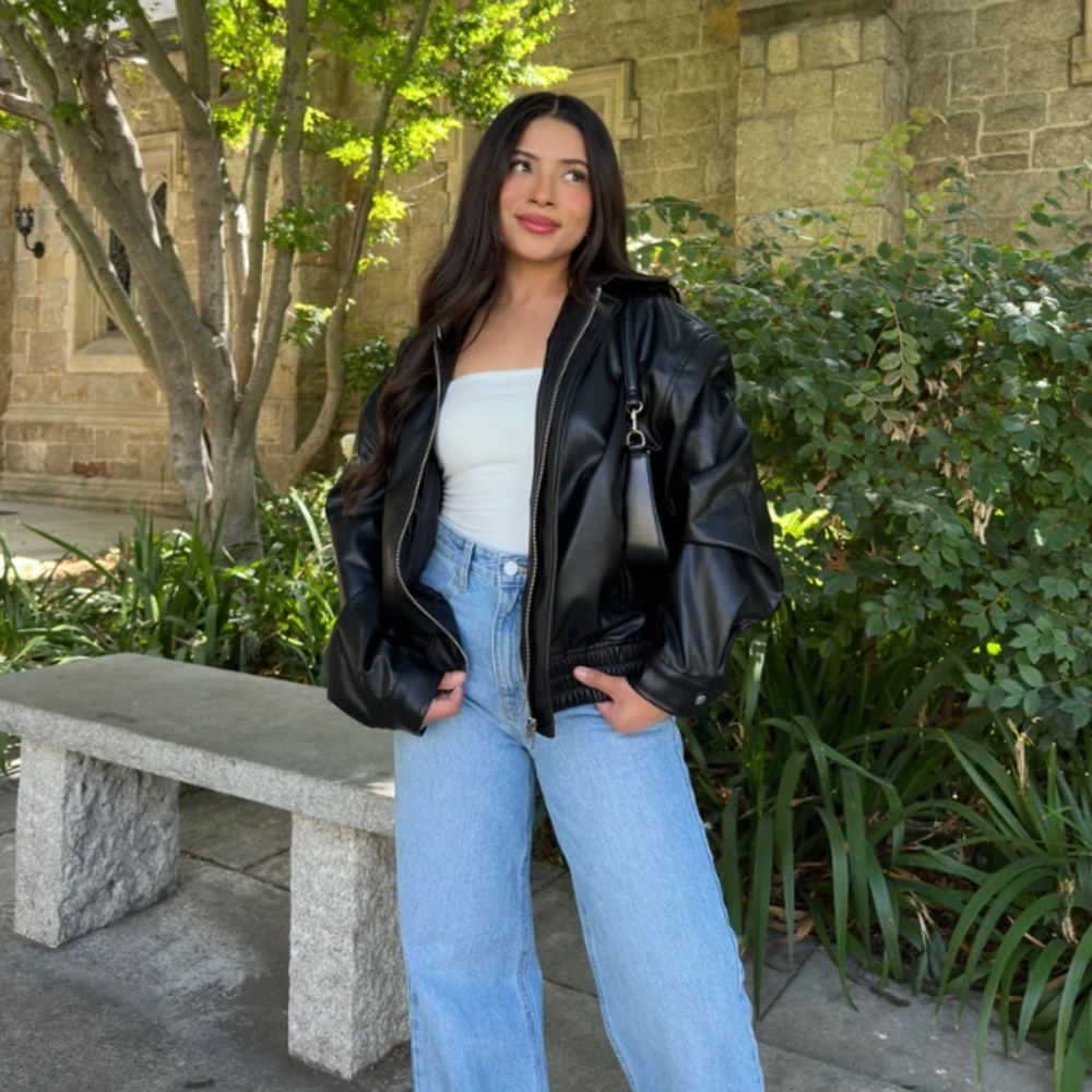 Faux Leather Bomber Jacket